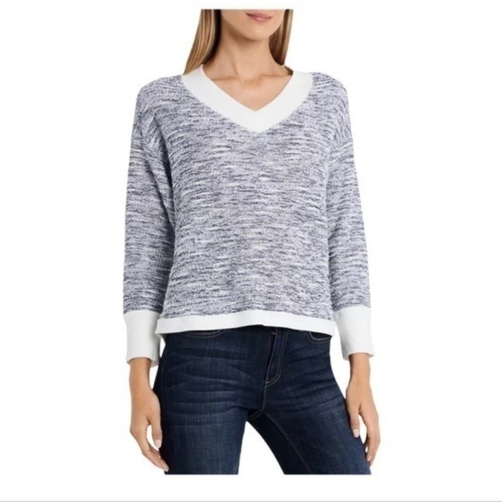 Vince Camuto Women's V-Neck Slub French Terry Top In Rich Navy